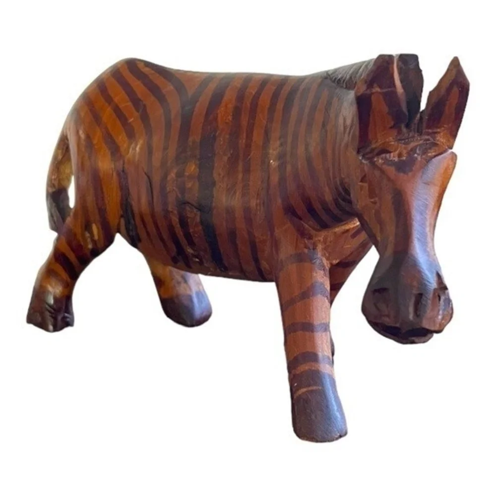 African Hand Carved Wood Zebra Statue 7